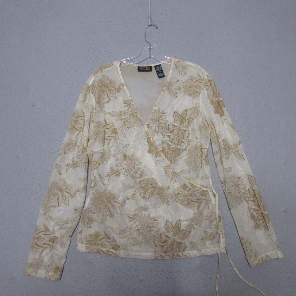 Vintage New York & Co Top XL Floral Sheer Y2K Fairy Wrap Forrest Coquette USA